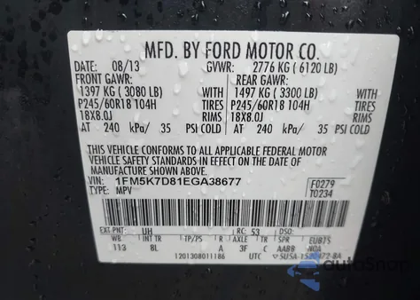 2014 Ford Explorer Xlt из США, поврежденный, VIN 1FM5K7D81EGA38677